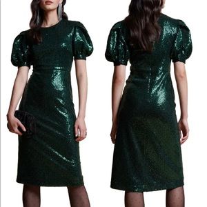 Rachel Parcell Green Sequin Puff Sleeve Dress